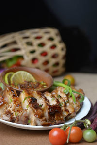 Close-up of meal served in plate
