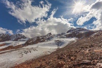 Summer panorama of vallelunga glacier seracs, alto adige, italy