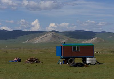 Scenic view of farm against sky in mongolia