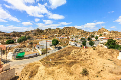 Panoramic view of buildings against sky in city