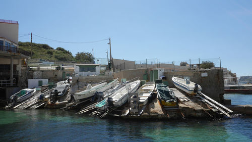 Panoramic view of river against clear blue sky