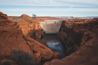 High angle view of dam on river