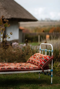 Empty bench in park