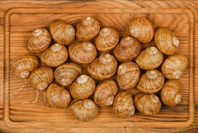 Directly above shot of dried bread on wood