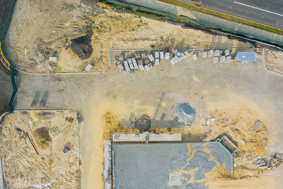 High angle view of damaged car