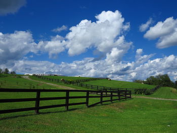 Scenic view of grassy field against cloudy sky