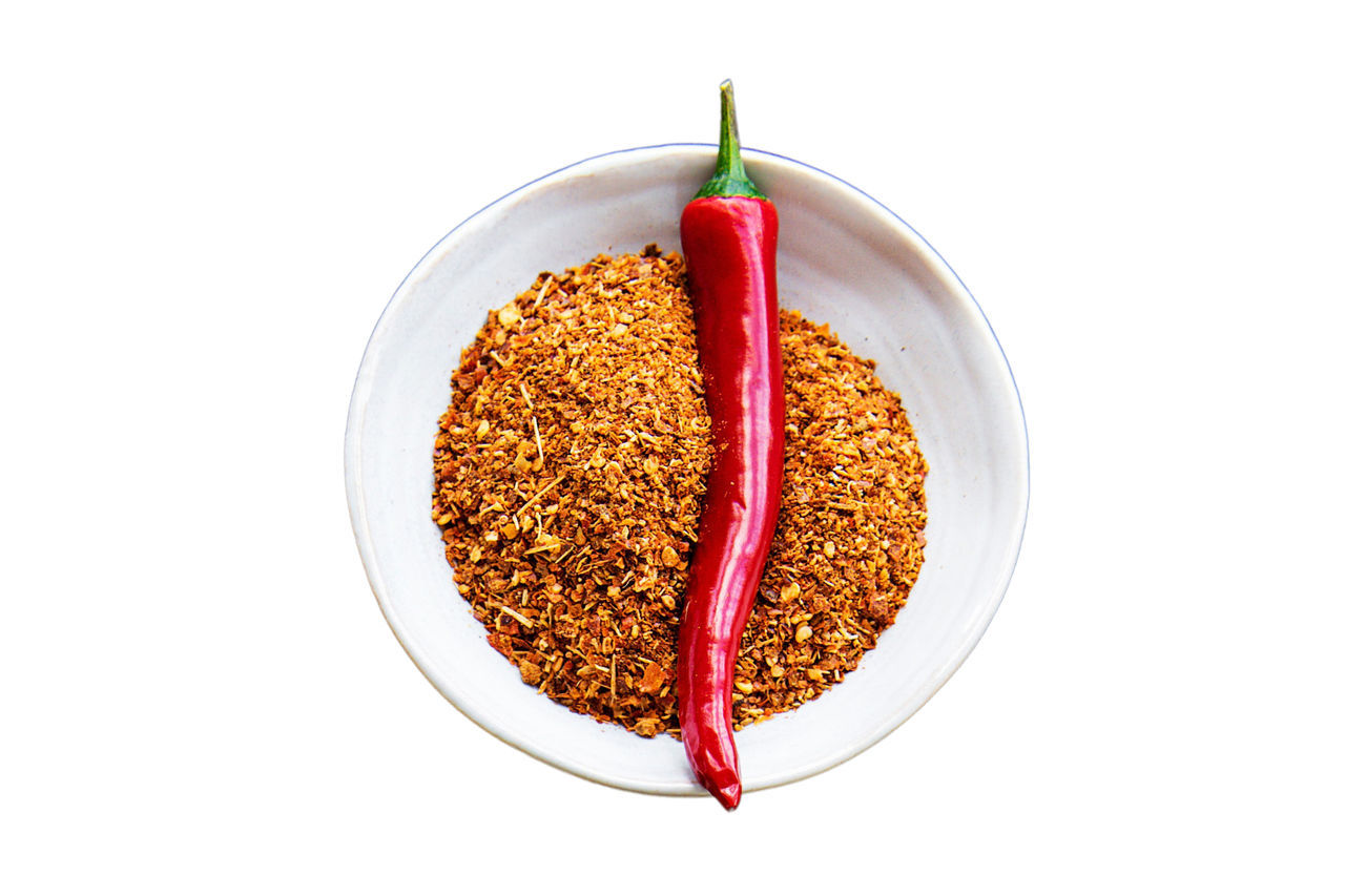 food and drink, food, studio shot, vegetable, healthy eating, white background, red, produce, wellbeing, freshness, spice, indoors, plant, chili pepper, cut out, ingredient, no people, seed, pepper, directly above, fruit, red chili pepper, still life, high angle view, spice mix, bowl, bell peppers and chili peppers