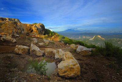 Scenic view of rocky mountains against sky