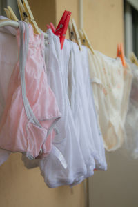 Close-up of clothes drying on clothesline