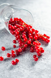 Close-up of cherries in water on table