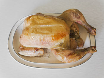 High angle view of food in plate