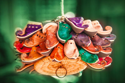 Close-up of multi colored shoes for sale