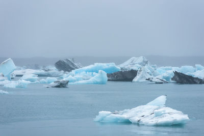 Melting icebergs as a result of global warming floating in jokulsarlon glacial lagoon. iceland