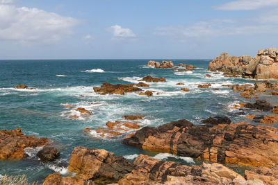 Rocky coast of brittany - view point on pink granite coast, le gouffre, plougrescant, france