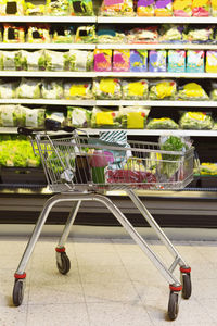 Groceries in shopping cart at supermarket