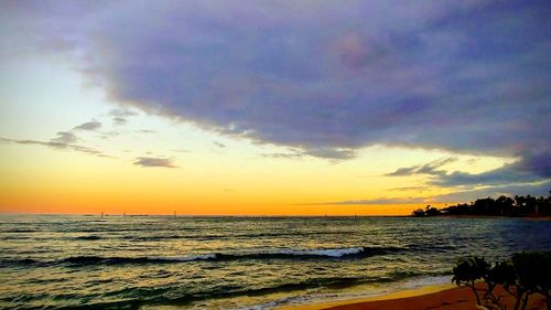 Scenic view of sea against sky during sunset