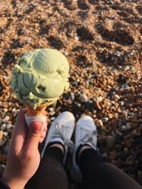 Low section of person holding ice cream