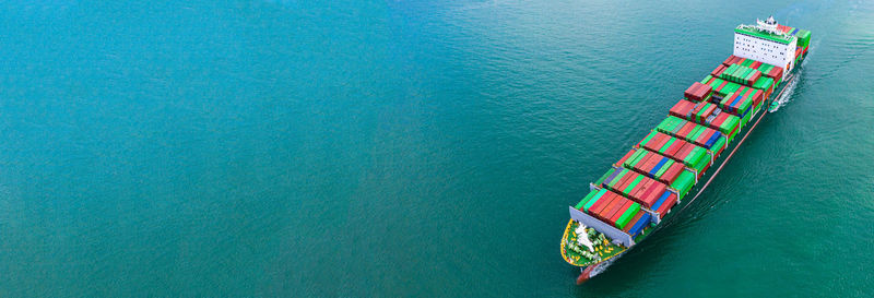 High angle view of ship in sea