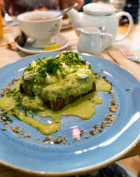 Close-up of breakfast served in plate