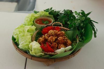 High angle view of fruits on table