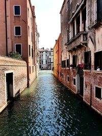Canal amidst buildings in city against sky