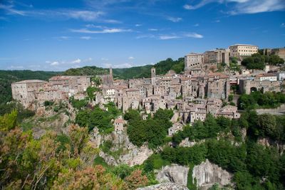 Cityscape of little city of sorano in tuscany italy