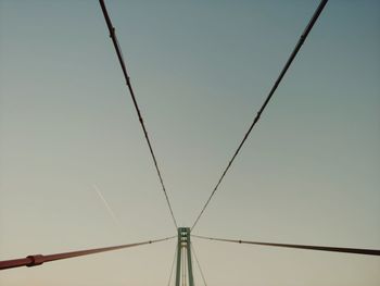 Low angle view of power lines against clear sky