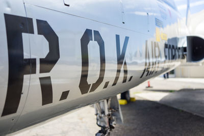 Close-up of airplane at airport