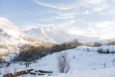 Winter beautiful mountain landscape of the tianshan mountain system in uzbekistan