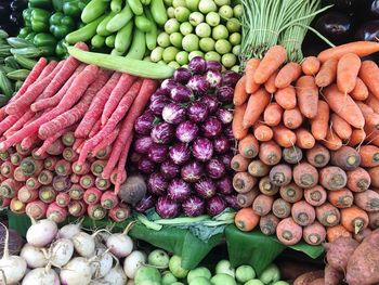 High angle view of vegetables for sale in market