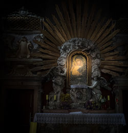 Facade of church at night