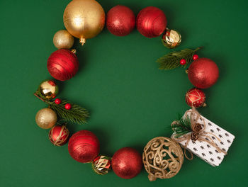 Directly above shot of christmas decorations on table