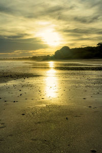 Scenic view of beach against sky during sunset