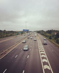 High angle view of cars moving on highway