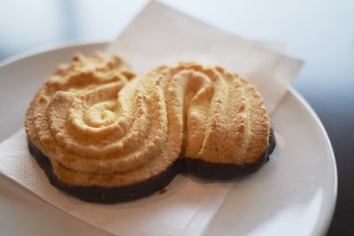 High angle view of dessert in plate on table