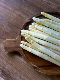High angle view of chopped bread on cutting board