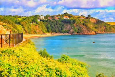 Scenic view of sea against sky during autumn