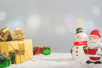 Close-up of christmas decorations on table