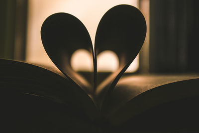 Close-up of heart shape on book