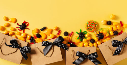 High angle view of orange fruits on table