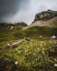 Scenic view of rocky mountains against sky