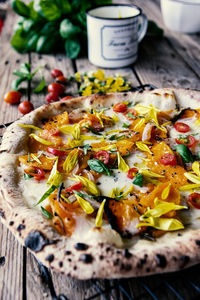 Close-up of pizza on table