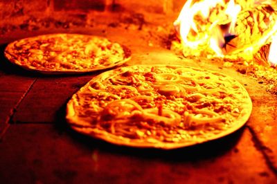 Close-up of pizza served on table