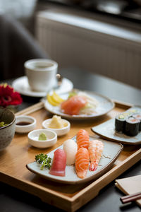 High angle view of food on table in restaurant