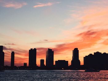 City skyline at sunset