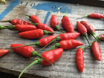 High angle view of vegetables on table