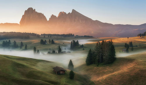 Panoramic view of landscape against sky during sunset