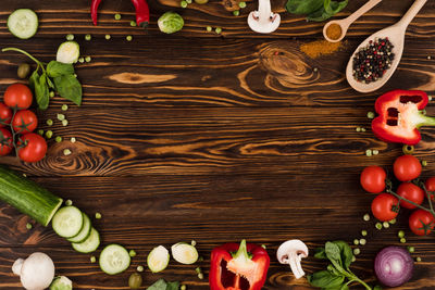 High angle view of mushrooms on wood