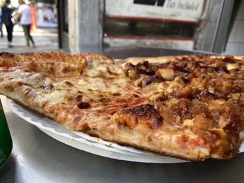 Close-up of pizza on table