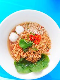 High angle view of meal served in bowl